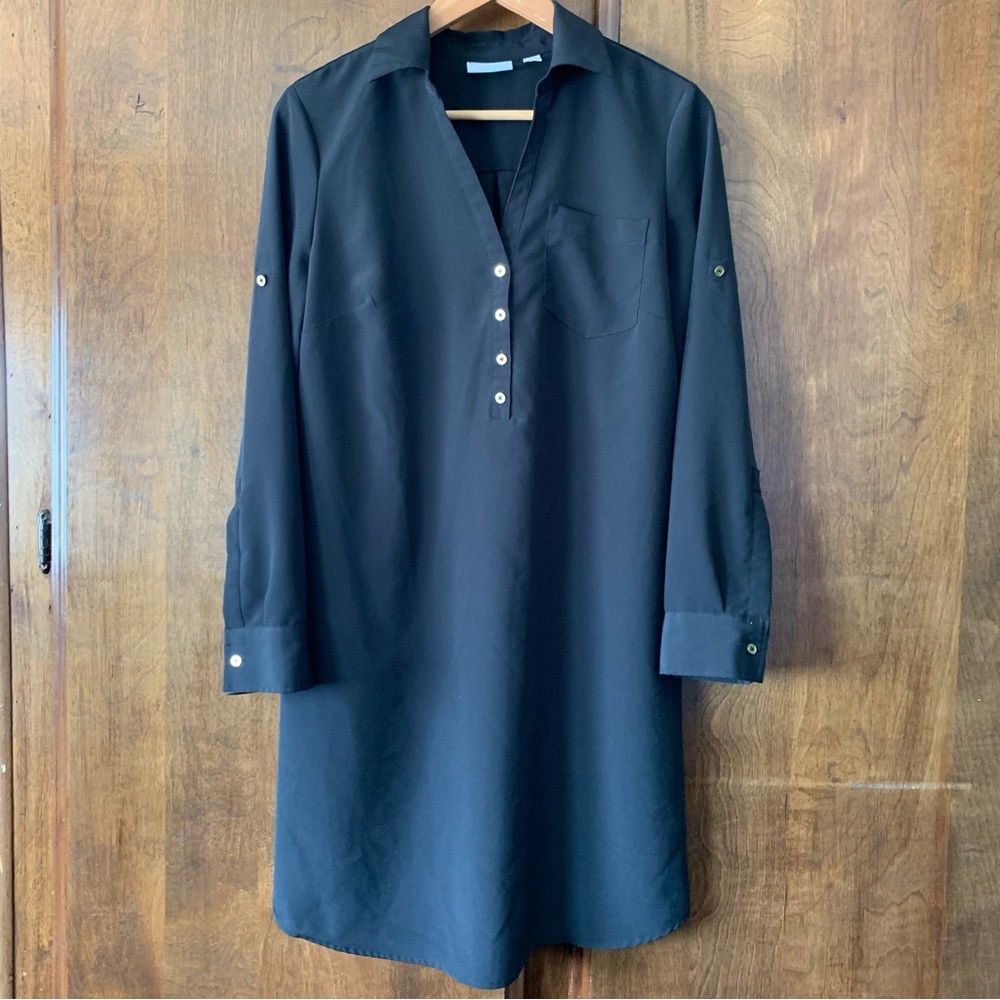 New York & Company Classic Black Long-Sleeve Shirt Dress - Timeless Dress